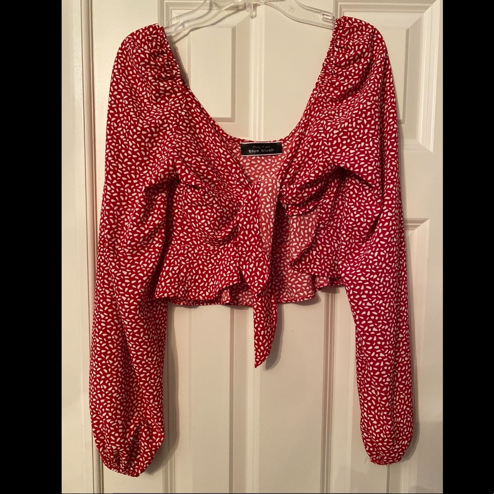 Blue Blush Red and White Blouse Top
